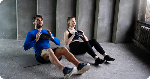 Two people training together with intention